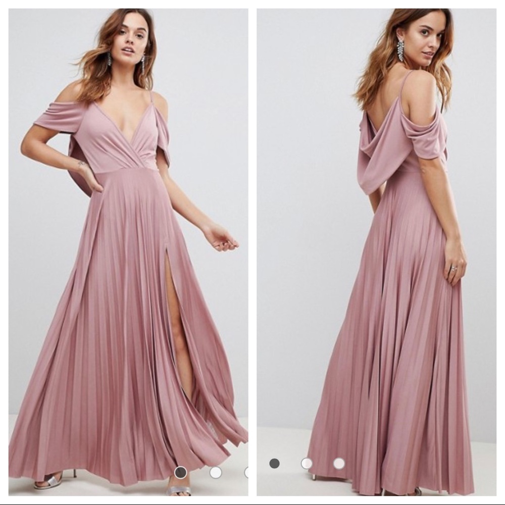 NWT ASOS cold shoulder pleated tall maxi dress